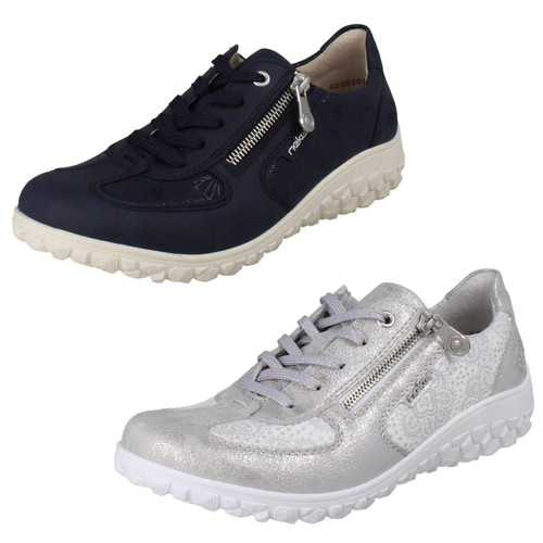 Womens Rieker Extra Wide Detailed Lace Up Trainers With Side Zip 59501