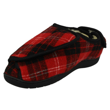 Ladies Spot On Wide Fitting Tartan Slippers