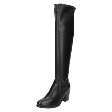 Ladies Spot On High Block Heel Knee Length Boot