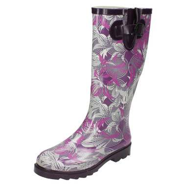 Ladies Spot On Flat Leaf Pattern Wellington Boots