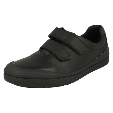 Boys Clarks Obie Play Black Leather Double Strap School Shoes
