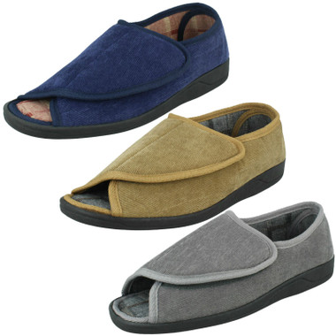 mens open toe velcro slippers