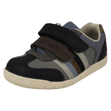 Boys Clarks Stripe Detailed Hook and Loop Fastening Shoes - Den Stripe