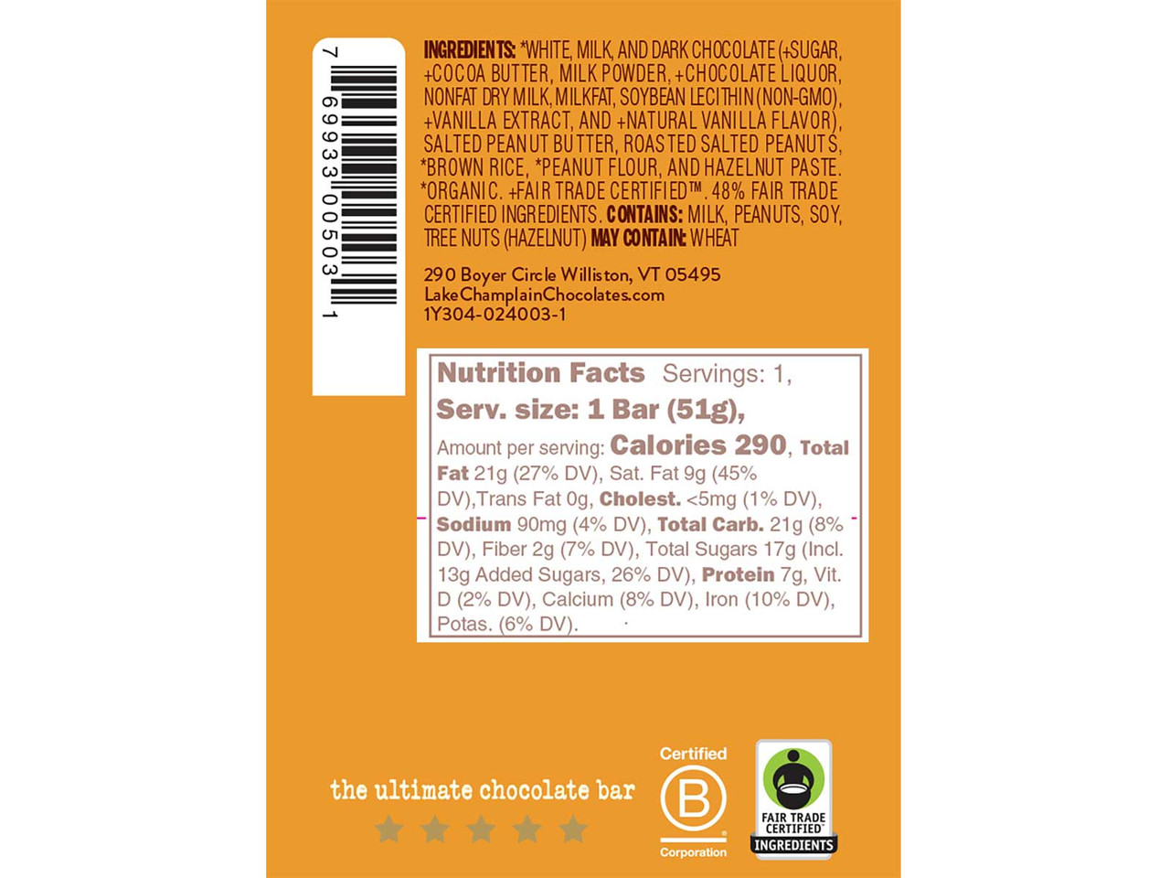 Peanut Five Star Bar: Gourmet Milk Chocolate Bars