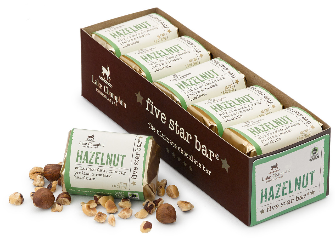 Milk Chocolate Hazelnut Five Star Bars 10pk | Lake Champlain