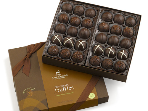 Assorted Dark Chocolate Gourmet Truffles in a gift box View Product Image