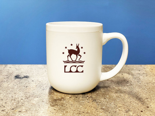 White ceramic coffee mug with Lake Champlain Chocolates logo View Product Image