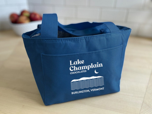 Lake Champlain Chocolates navy blue insulated cooler tote View Product Image