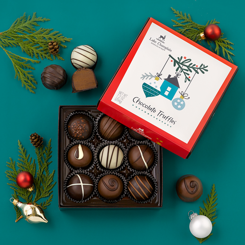 holiday gift box of gourmet chocolate truffles