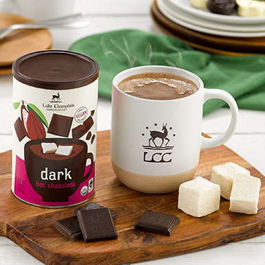 New dark hot chocolate tin with a cup of hot ch
