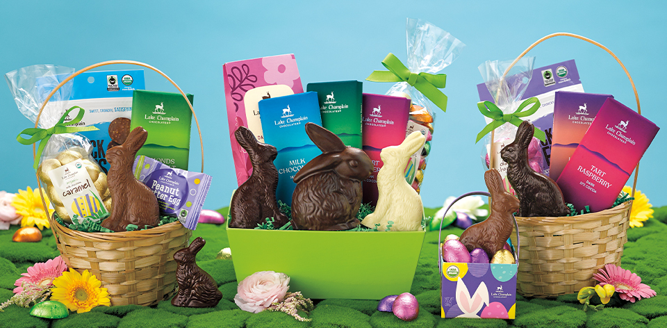 beautiful Easter baskets filled with premium chocolate