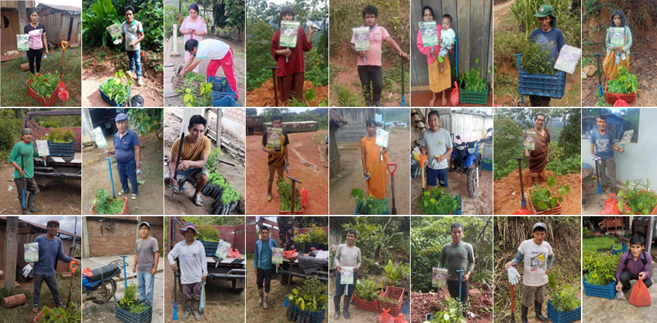 Fair Trade farmers with their tree seedling kits