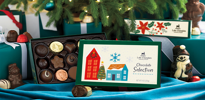 holiday chocolate gifts under the Christmas tree