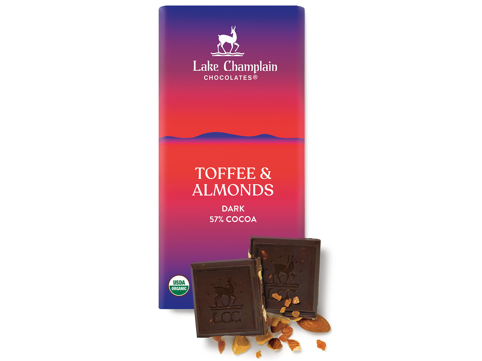 Dark Chocolate Toffee Candy Bar with Almonds | Lake Champlain