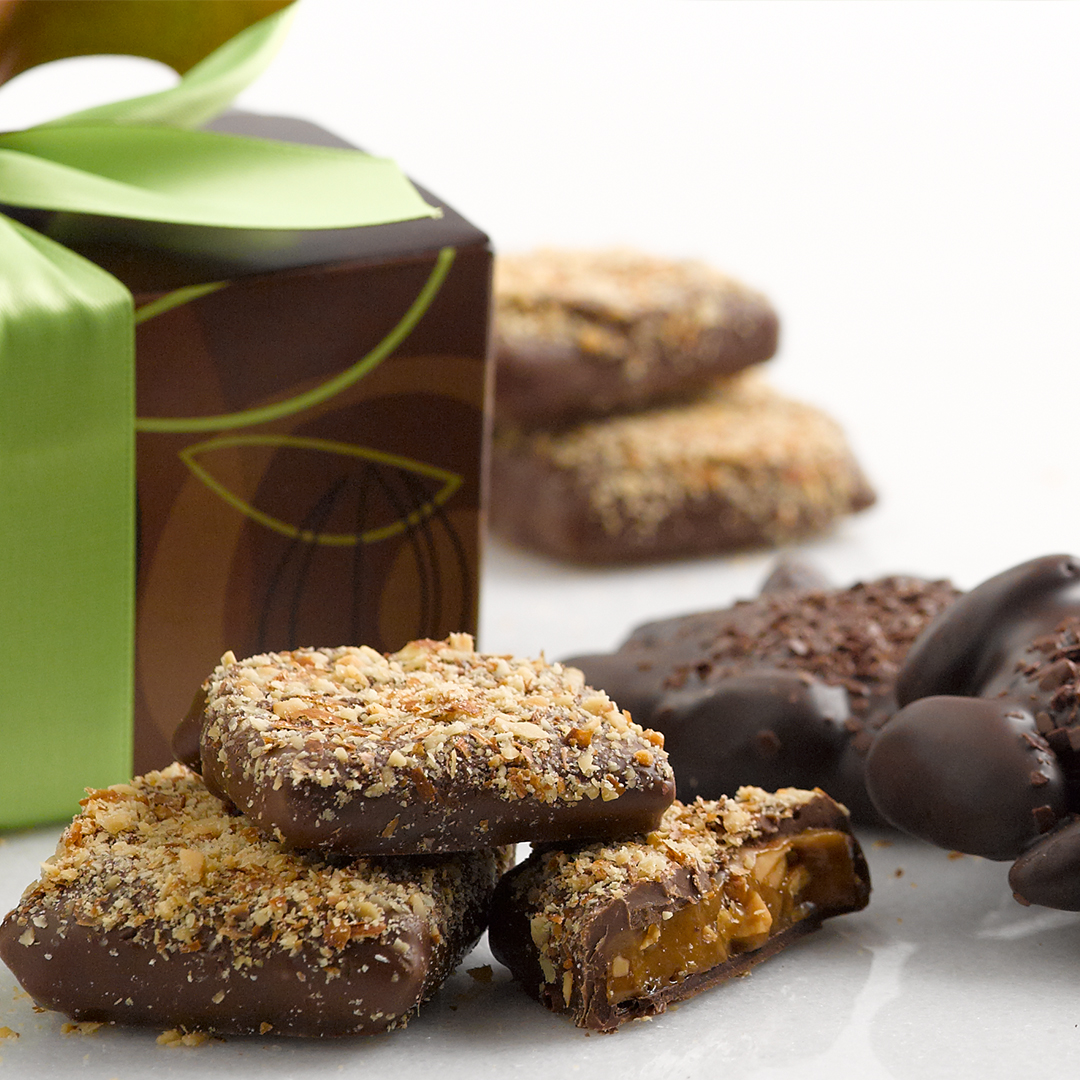 gift box of gourmet chocolate almond butter crunch