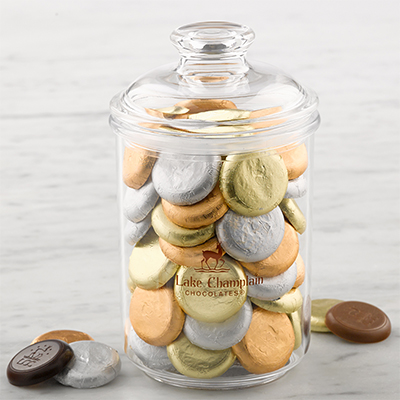 assorted organic chocolate coin gift jar