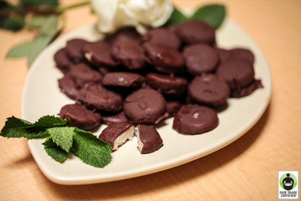 creamy homemade peppermints in dark chocolate