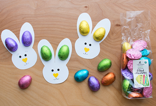 adding chocolate eggs to DIY Easter bunny cards