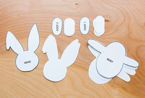 cutting out components for DIY Easter bunny cards