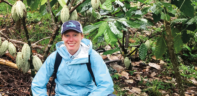 Ellen Lampman Reed at a cocoa farm