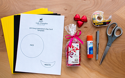 supplies for creating emoji Valentines cards