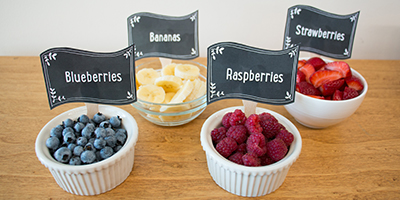 bowls of fruit for ice cream sundae