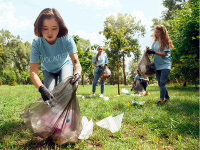 picking up litter