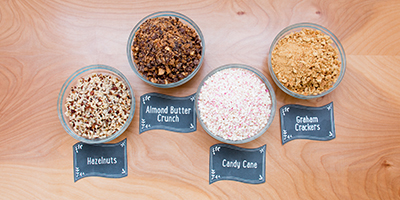 bowls of hot chocolate bar toppings