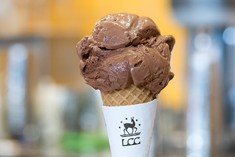 cone of dark chocolate ice cream