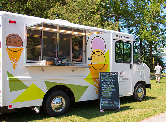 Lake Champlain Chocolates ice cream truck by the lake