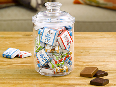 gift jar filled with organic chocolate squares