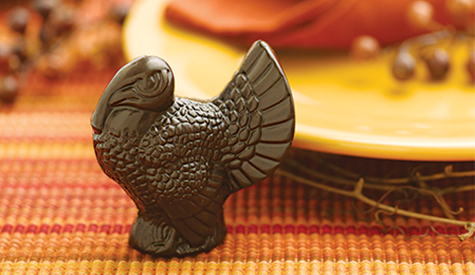 decorate the table with mini chocolate turkeys