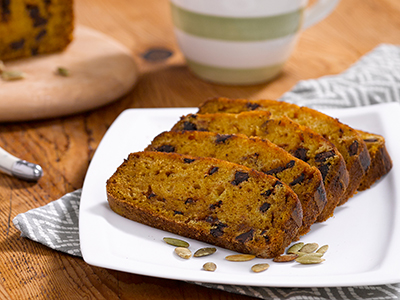 slices of pumpkin bread with chocolate chips