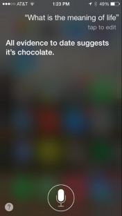 siri's answer to the meaning of life is chocolate