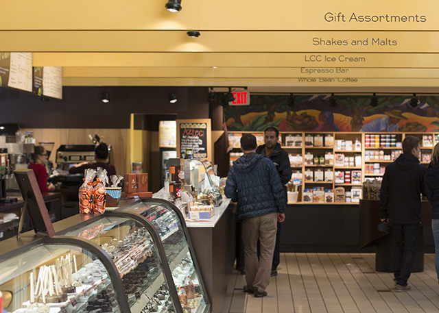 inside the Lake Champlain Chocolates retail store in Waterbury, Vermont