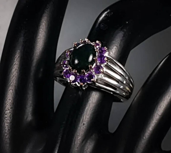 Inel de argint 925-opal negru-ametist
