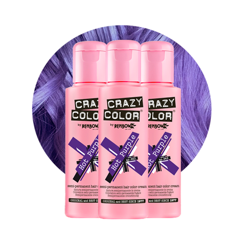 Crazy Color Semi-Permanent Trio Hair Dye Hot Purple Bottle Swatch