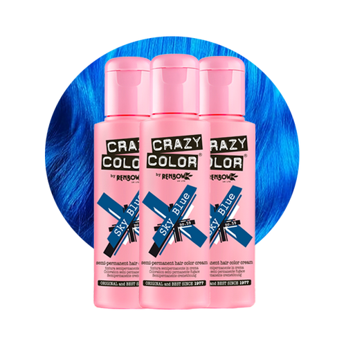 Crazy Color Sky Blue Semi-Permanent Trio Hair Dye Sky Blue Bottle Swatch