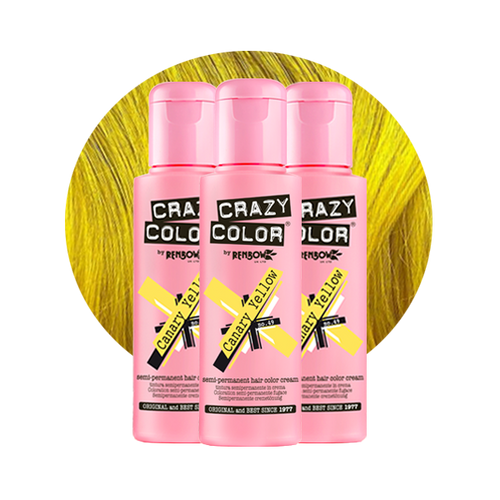 Crazy Color Semi-Permanent Hair Dye Canary Yellow Trio Hair Bottle Swatch