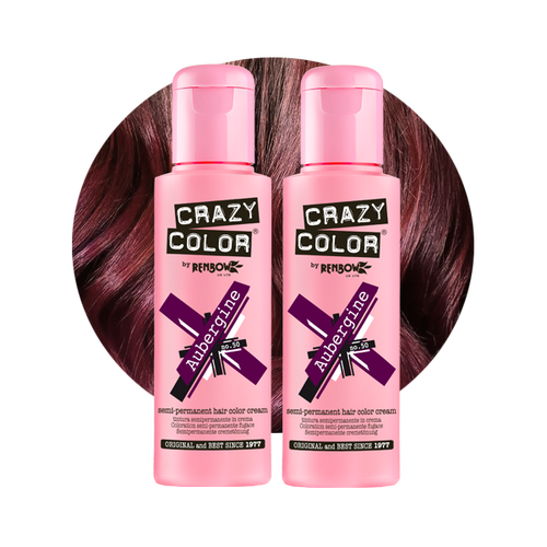 Crazy Color Semi-Permanent Hair Dye Aubergine Duo Bottle Swatch