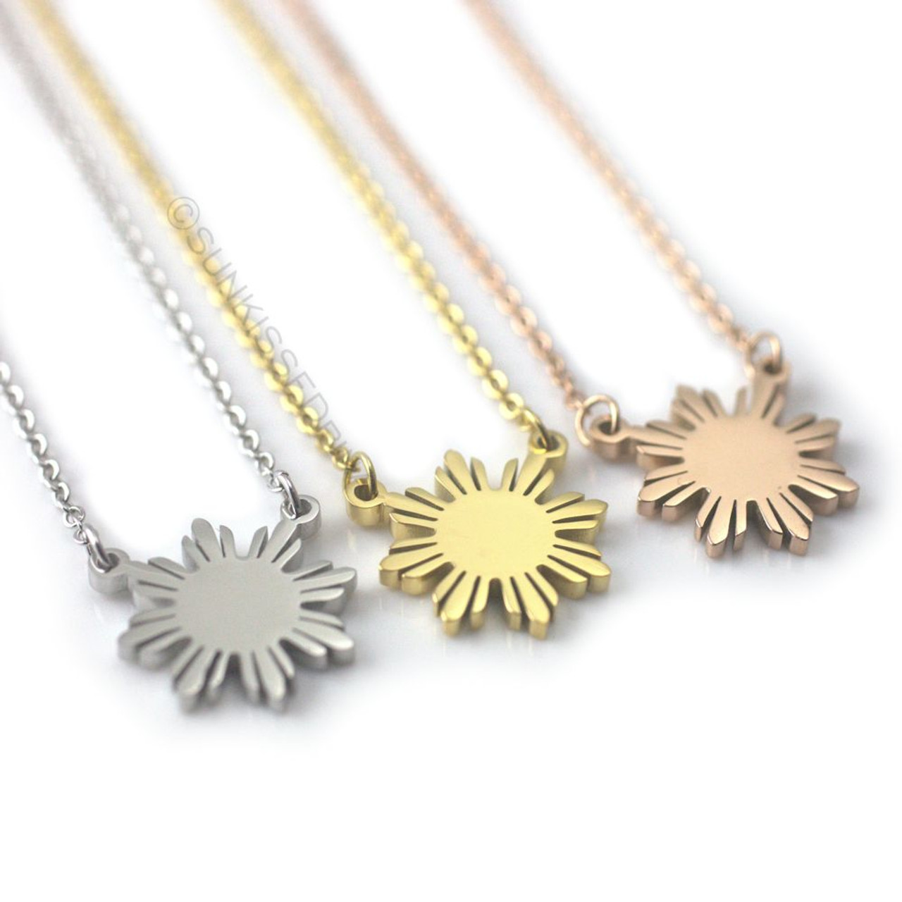 Gold Sun Steel Necklace Pendant in Gift Box