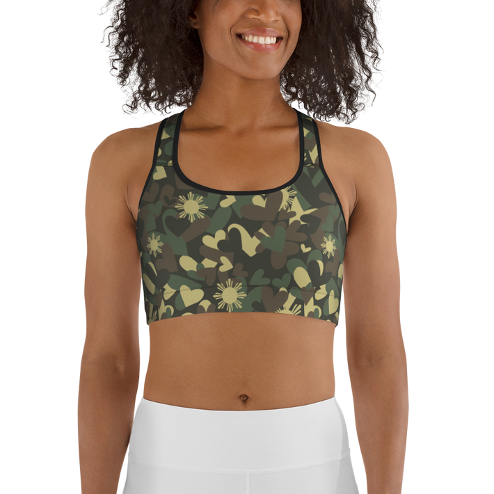 Camouflage heart sports bra