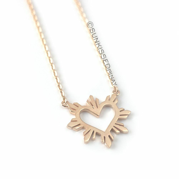 Philippine heart sun necklace in 14k rose gold