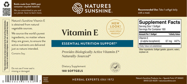 VITAMIN E (100 IU) (180 Softgel Caps)