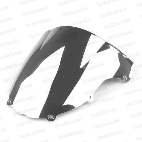 Motorcycle racing bubble windscreen for 2003 2004 Kawasaki Ninja ZX-6R 636, formed with a wedge-shaped bubble in the center of the windscreen, the racing windscreen is an efficient design that deflects wind off the rider, allowing higher speeds and improved rider comfort.