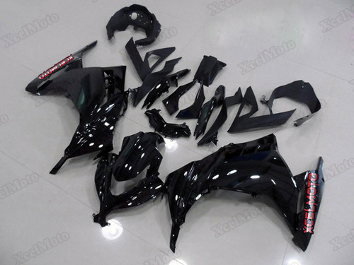 Kawasaki Ninja 300 gloss black fairings and body kits, 2013 to 2017 Kawasaki Ninja 300 OEM replacement fairings and bodywork.