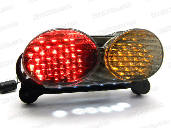 The LED turn signals integrated taillights assembly was compatible with 2000 2001 2002 2003 Kawasaki ZR7S, this taillights combines tail lights and turn signals into one unit and are more functional.