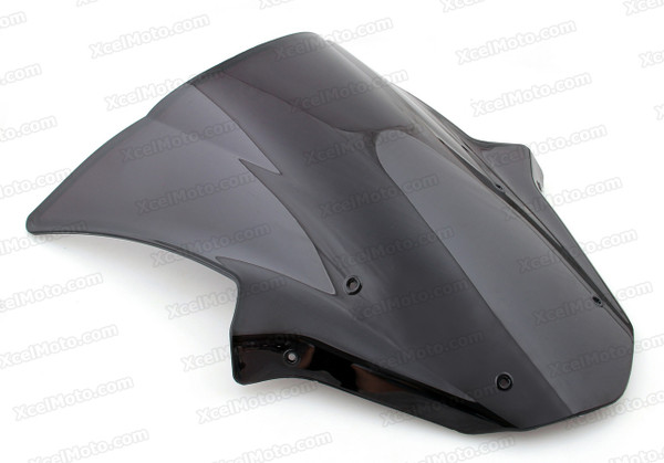 Motorcycle racing bubble windscreen for 2011 2012 2013 2014 2015 Kawasaki Ninja ZX-10R, formed with a wedge-shaped bubble in the center of the windscreen, the racing windscreen is an efficient design that deflects wind off the rider, allowing higher speeds and improved rider comfort.