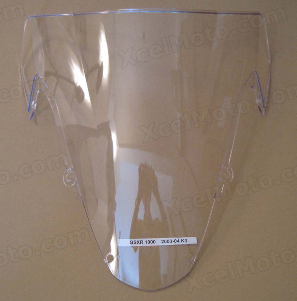 Motorcycle racing bubble windscreen for 2003 2004 Suzuki GSXR1000, formed with a wedge-shaped bubble in the center of the windscreen, the racing windscreen is an efficient design that deflects wind off the rider, allowing higher speeds and improved rider comfort.
