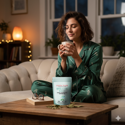 Explore Breathe Mullein Herbal Tea for natural respiratory support with soothing Mullein, refreshing Peppermint, and other beneficial herbs.